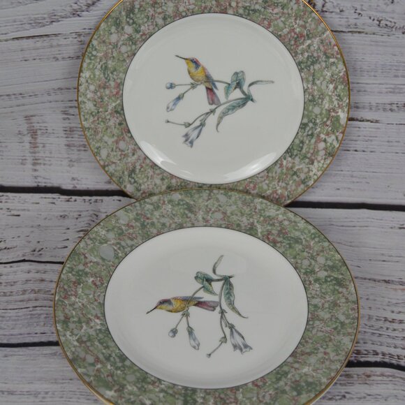 Wedgwood Bone China 8" Salad Plates SET 6 Hummingbird Humming Birds Pattern EUC - Picture 1 of 9